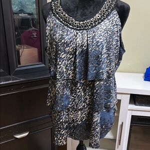 Dressbarn Silver Embellished Tiered Blouse